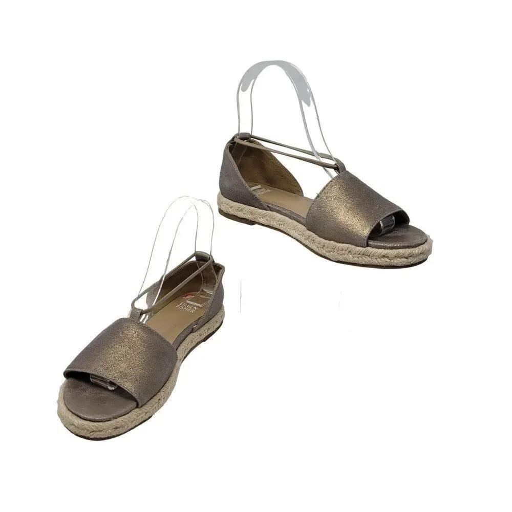 Eileen Fisher Shoes Mews Leather Slip-On Espadrilles Peep Toe Metallic Gold‎ 6.5